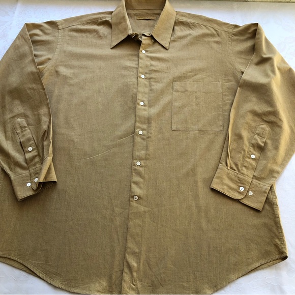 Donna Karan Signature Men’s Size 17.5 34/35 Gold Button-Up Collared Dress Shirt - Picture 1 of 15
